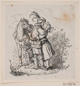 Ein Reiter küsst ein junges Mädchen von H. C. Henneberg