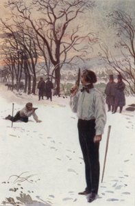 Henri, der stillsteht und sein Gesicht mit seiner Pistole bedeckt, wartet von H. Delaspre