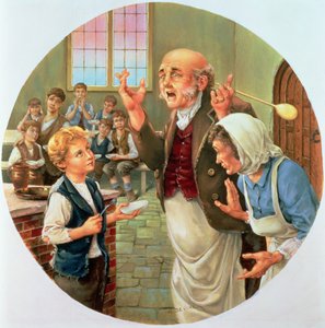 Oliver Twist bittet um mehr, aus der Welt von Charles Dickens, später als Spode-Teller gefertigt von H. Devine