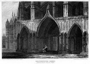 Nordportal mit Teil der Henry VII Kapelle, Westminster Abbey, London, 1815 von H. Hobson