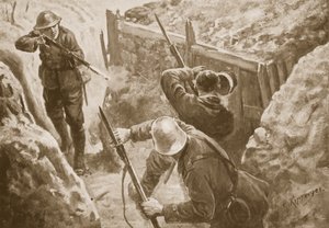 Private J. Hutchinson erschießt zwei deutsche Wachposten bei einem Angriff auf einen deutschen Graben