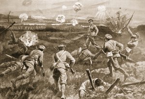 Sergeant H. Wells führt einen Zug zu den deutschen Drahtverhauen, nachdem sein Offizier getötet wurde