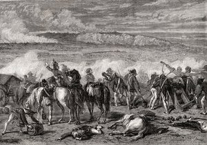 Die Schlacht von Jemappes, 6. November 1792, graviert von Alexandre Hurel