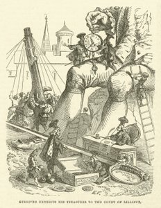Gulliver zeigt seine Schätze dem Hof von Lilliput (Gravur) von after Hablot Knight Browne