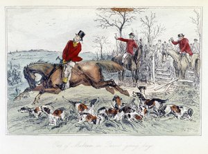Jagdszene in „Die Abenteuer von Thomas Scott“, Illustration von H.K. Browne und W.T. Maud; Englische Karikatur über die Fuchsjagd.