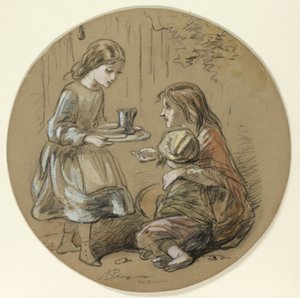Mädchen bringt Essen zu armen Kindern von Hablot Knight Browne