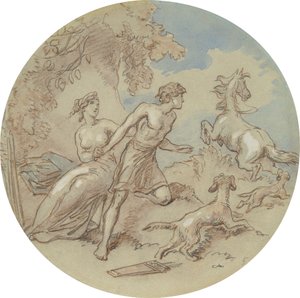 Eines von achtzehn Designs für eine Serie von Platten, die Venus und Adonis illustrieren