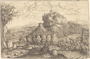 Landschaft mit einem Schloss in der Mitte