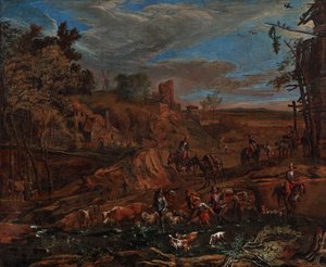 Herbstlandschaft mit Furt und Viehtrieb von Hans (Johann Baptist) Graf