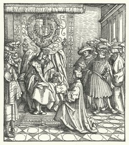 Widmung eines Buches an den Heiligen Römischen Kaiser Maximilian I. (Gravur) von Hans (after) Burgkmair