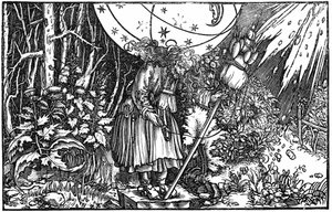 Alte Frau (Hexe oder Fee) beim Spinnen von Hans (after) Holbein the Younger