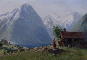 Mädchen in einer Fjordlandschaft von Hans Andreas Dahl