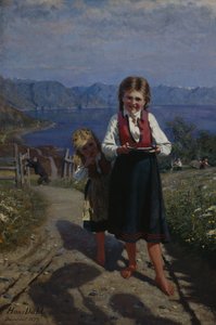 Zwei Schwestern mit Erdbeeren von Hans Andreas Dahl