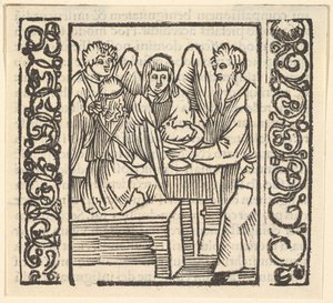 Engel an einem Tisch bedient, Illustration aus Speculum Passionis