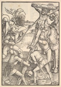 Die Kreuzaufrichtung (Rückseite: Die Kreuzaufrichtung, aus Speculum Passionis Domini) von Hans Baldung