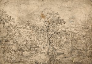 Landschaft mit Abraham und Engeln von Hans Bol