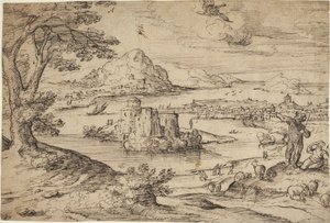Landschaft mit dem Sturz des Ikarus von Hans Bol