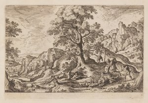 Tafel 11, aus Landschaften mit Szenen aus dem Alten und Neuen Testament und Ovids Metamorphosen von Hans Bol