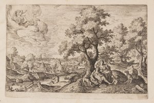 Tafel 12, aus Landschaften mit Szenen aus dem Alten und Neuen Testament und Ovids Metamorphosen von Hans Bol