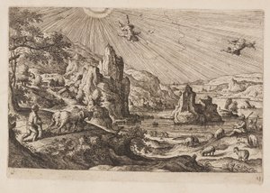 Tafel 18, aus Landschaften mit Szenen aus dem Alten und Neuen Testament und Ovids Metamorphosen von Hans Bol