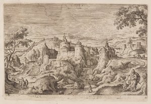 Tafel 4, aus Landschaften mit Szenen aus dem Alten und Neuen Testament und Ovids Metamorphosen von Hans Bol
