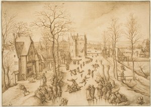 Winterlandschaft mit Schlittschuhläufern von Hans Bol