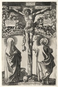 Christus am Kreuz zwischen der Jungfrau und St. Johannes, 1542 von Hans Brosamer