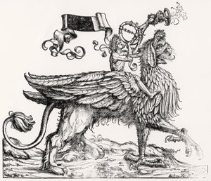 Ein berittener Greif aus Maximilians Triumphzug, ca. 1516-18 von Hans Burgkmair