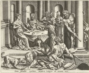 Lazarus bettelt vor dem Haus des reichen Mannes von Hans Collaert (I) (possibly)