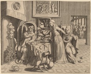 Die verliebte Nonne zwischen dem Abt und dem Mönch von Hans Collaert the Elder