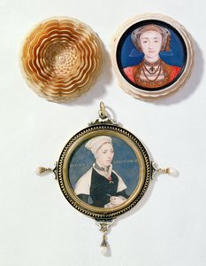 Anne von Kleve (oben), 1539 und Jane Small, früher bekannt als Mrs. Robert Pemberton (unten), um 1540 von Hans Holbein der Jüngere