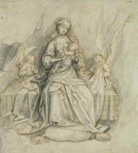 Madonna mit Kind (Feder und braune Tinte mit Bleistift auf Papier)