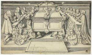Entwurf für Epitaph: Familienmitglieder knien vor Grabmal von Hans Holbein the Younger