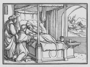 Jakob täuscht seinen Vater und erhält den Segen, Genesis XXVII, 21 von Hans Holbein der Jüngere