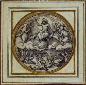 Das Jüngste Gericht - Entwurf für ein Anhänger oder Hutabzeichen, ca. 1532-43 von Hans Holbein der Jüngere