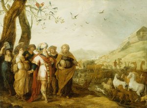 Noah und seine Familie vor dem Einsteigen in die Arche von Hans III Jordaens