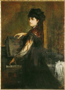 Amalie Makart, geborene Rothmayr, die erste Frau des Künstlers, am Klavier von Hans Makart