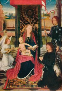 Die Jungfrau und das Kind mit einem Engel, um 1480 von Hans Memling