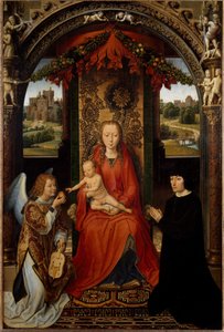 Die Jungfrau und das Kind mit dem Stifter und einem musizierenden Engel von Hans Memling