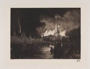 Christiansborg-Palast in Flammen von Hans Nikolaj Hansen