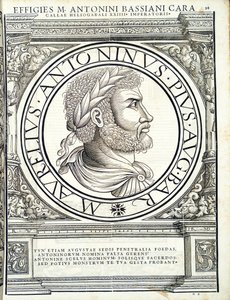 Heliogabalus, Illustration aus Imperatorum romanorum omnium orientalium et occidentalium verissimae imagines ex antiquis numismatis von Hans Rudolf Manuel Deutsch