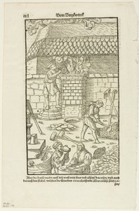 Seite CCCL aus Vom Bergwerck XII Bücher von Agricola, Tafel 43 aus Holzschnitte aus Büchern des XVI Jahrhunderts von Hans Rudolf Manuel Deutsch