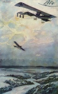 Militärdoppeldecker auf Erkundungsfahrt über dem Argonnerwald von Hans Rudolf Schulze