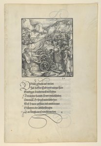 Unfalo gefährdet Theuerdanck, verursacht die Explosion von drei Kanonen, aus Theuerdan..., 1517 von Hans Schäufelein the Elder