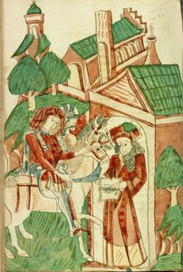 Zwei Reiter von König Avenir vor dem heidnischen Gelehrten Nachor von Hans Schilling
