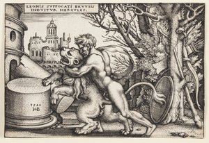 Herkules und der nemeische Löwe von Hans Sebald Beham