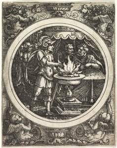 Mucius Scaevola hält seine Hand ins Feuer von Hans Sebald Beham
