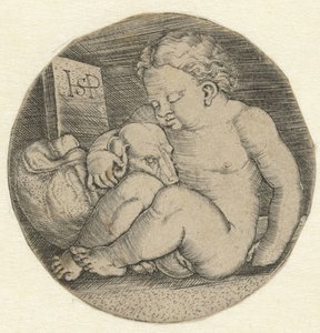 Nacktes Mädchen mit einem Hund