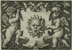 Ornament mit einer Maske, gehalten von zwei Genien von Hans Sebald Beham
