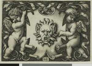 Ornament mit einer Maske, gehalten von zwei Genien von Hans Sebald Beham
